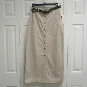 Button Front Straight Midi Skirts sz 8 Khaki